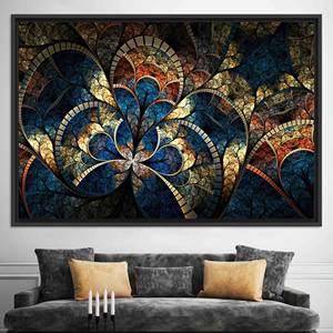 Tableau imprimé sur toile avec motif fractal doré élégant - Décoration moderne, toile encadrée noire - Product Image 1
