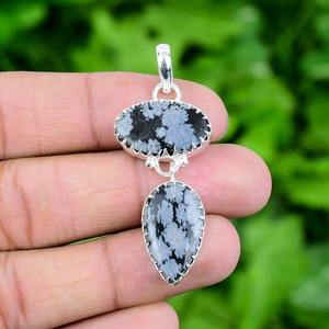 Regalo de boda perfecto de Ley 925, colgante giratorio de sello 925, joyería de la mejor calidad, obsidiana de copo de nieve de plata, Mejor Diseño de piedras preciosas - Product Image 4