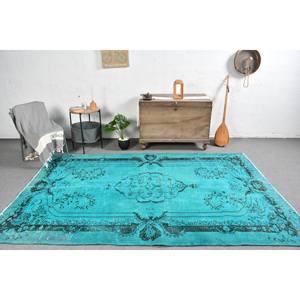 Alfombra turca Vintage azul tradicional 5,7X9 pies diseño de retazos de lana respaldo de látex altura de pila de felpa para sala de estar pasillo dormitorio - Product Image 1