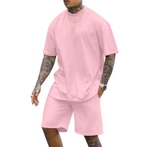 Tenues vintage d'été pour hommes 100% coton Ensembles courts surdimensionnés avec logo personnalisé-Ensemble chemise et short brodés 2 pièces vente en gros - Product Image 1