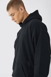 Venta al por mayor 100% algodón francés Terry sudaderas con capucha para los hombres logotipo personalizado bordado 500g grueso cómodo ajuste suelto negro sólido invierno - Product Image 3