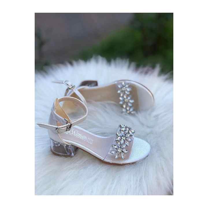Girl's Mother-of-Pearl Transparent Stone Detailed Heeled Shoes