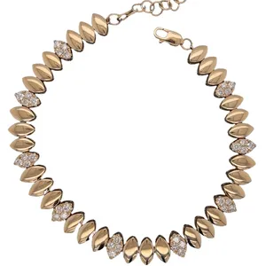 Solid 14kt Yellow <b>Gold</b> Vintage Style Chain Bracelet Soft White Diamond Pyramid Fashionable Zinc Alloy Statement Piece for Women - Product Image 3
