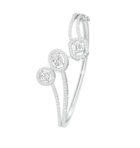 Bracelet jonc de créateur en argent sterling massif 925 plaqué rhodium avec diamant taille émeraude cultivé en laboratoire certifié IGI pour femme (OEM) - Product Image 3