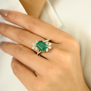 ขายดี100% สุดหรูอินเทรนด์แหวนเพชรและมรกตแท้ดีไซน์เนอร์เครื่องประดับงานแต่งงานสีทองคำขาว18K - Product Image 2