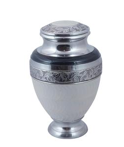 Urne de crémation pour adultes gravée à bordure supérieure en argent pour cendres humaines-Urne funéraire artisanale pour cendres commémoratives-Grand enterrement - Product Image 1
