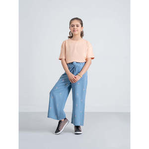 Pantalon Palazzo en Jean Taille Haute à Coupe Droite et Jambes Larges à Motifs Floraux pour Femme, OEM ODM, en Toile Respirante, Collection Printemps, Vente en Gros - Product Image 6