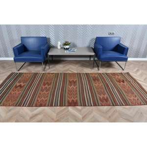 Turkish Rug, <b>Runner</b> 3.7x9.9 ft Rug, Kilim <b>Red</b> Solid Rug - Product Image 2