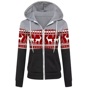 Sweat à capuche en coton de haute qualité pour femmes, style tendance à fermeture éclair pour l'hiver, teint uni avec motif uni - Product Image 1