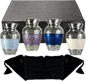 Grande urne funéraire violette lavande avec 4 souvenirs pour cendres humaines Urnes décoratives sculptées à la main pour cendres adultes femmes et hommes - Product Image 4