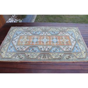 พรมขนาด 3.9x6.7 ฟุต, พรมวินเทจสไตล์ตุรกี, พรมขนสัตว์สีน้ำเงิน - Product Image 3