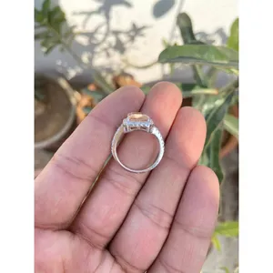 925 <b>Silver</b> Fine Jewelry <b>Emerald</b> Cut Morganite Boho Style <b>Ring</b> Geometric Pattern Bezel Setting - Product Image 5