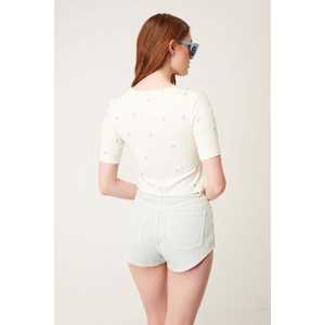 Casual Floral Print Crew Neck Nonwoven <b>Cardigan</b> <b>with</b> Embroidery and Button Decoration Long Polyester <b>Short</b> <b>Sleeves</b> for Winter - Product Image 4