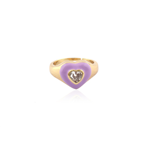 แหวนหัวใจสองโทนสีใสแบบเรียบง่ายแหวนเคลือบสีเหลืองทำจากทองเหลือง18K ของขวัญวันวาเลนไทน์สำหรับแหวนแห่งความรัก - Product Image 3