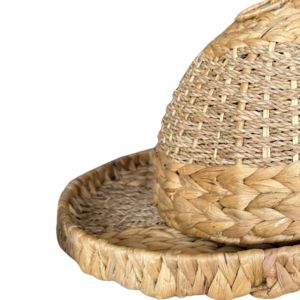 Bandeja redonda de jacinto de agua natural y algas marinas con cubierta, bandeja de almacenamiento y servicio de alimentos tejida a mano para decoración del hogar y la cocina - Product Image 2