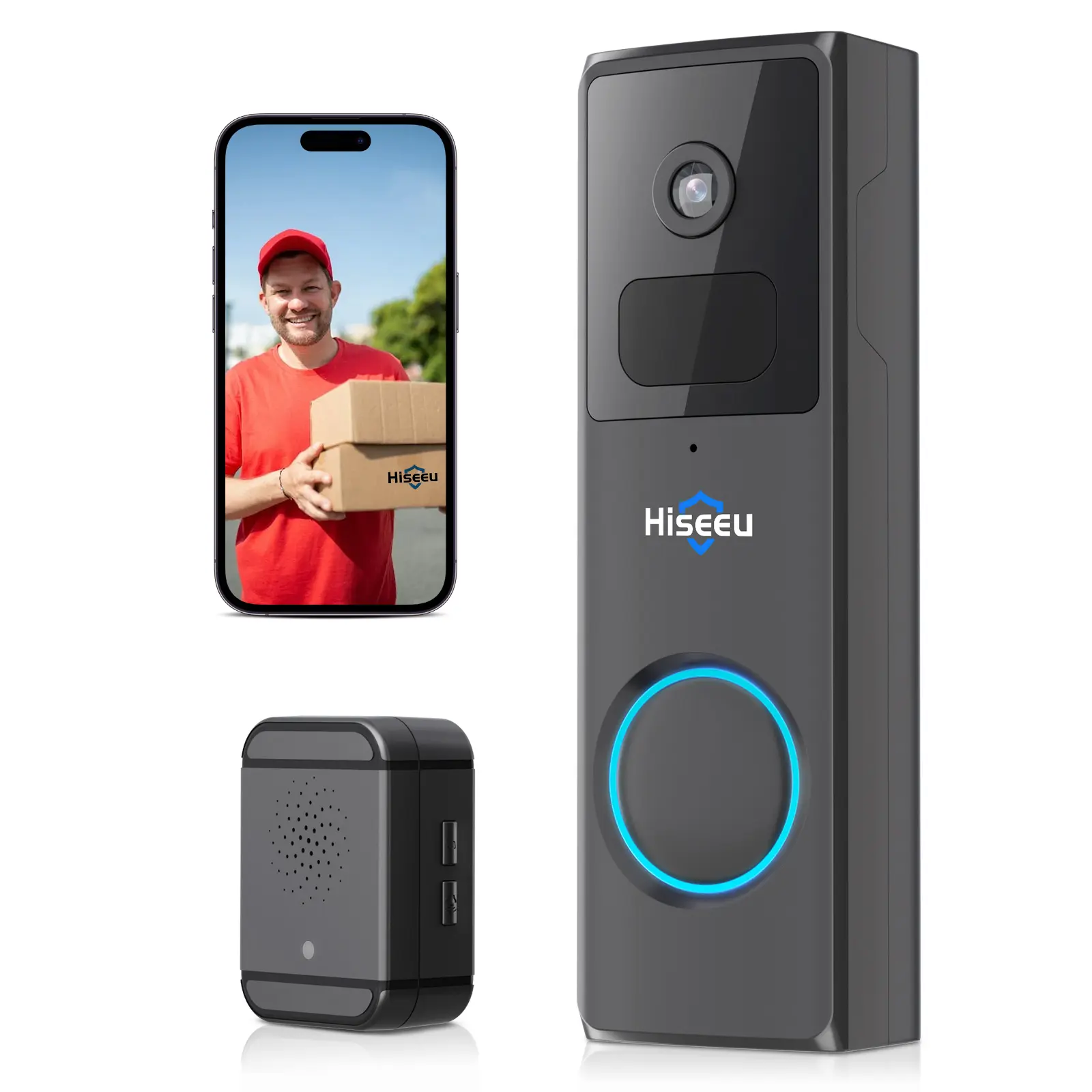 Hiseeu 1080P בית טבעת פעמון מצלמה אבטחה נייד טלפון מרחוק וידאו אינטרקום דלת מצלמה WiFi פעמון