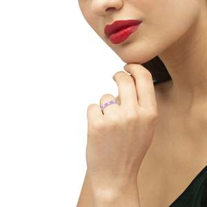 Anillo Eternity con Diamantes y Zafiro Rosa, Banda de Oro Blanco de 14k con Baño de Oro Puro, 3.50ct, Joyería Fina con Incrustaciones de Oro Amarillo para Hombre - Product Image 2