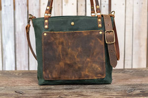 Sac fourre-tout en toile cirée élégant et durable de qualité supérieure avec lanières en cuir LCT-0089 de voyage de travail de bureau de grande capacité fait à la main - Product Image 6