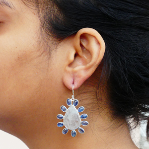 Everyday Wear Bijoux en argent sterling 925 plaqué or Boucle d'oreille en pierre de lune arc-en-ciel blanc Kyanite Gemstone - Product Image 6