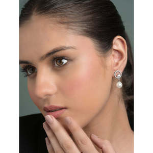 NOVAMART Fine 92.5 Sterling Silver for Swiss Zirconia <b>Pearl</b> <b>Earrings</b> Gift Women and Girls Wholesale Export - Product Image 5
