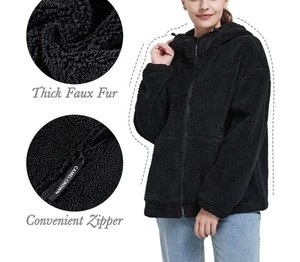 Customized Women's Warm Fleece Sherpa <b>Jackets</b> Hooded Faux <b>Shearling</b> Coats Oversized Winter Zipper Outwear Lady Sherpa <b>Jacket</b> - Product Image 4