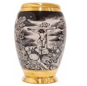 โกศสำหรับผู้ใหญ่ทำจากทองเหลืองสีดำและสีทองรูปทรงโดมทำจากโลหะโกศงานศพ - Product Image 3