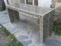 Console de bureau moderne en bois massif à quatre tiroirs, incrustation d'os faite à la main, qualité supérieure, écologique, artisanat indien naturel