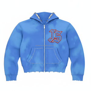 Sweat à capuche zippé pour femme 360 GSM Tissu polaire de coton bleu doux Tie Dye Qualité supérieure Logo personnalisé Broderie basiques hoodies - Product Image 1