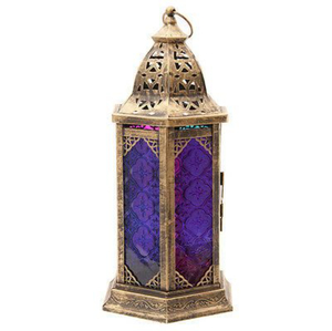 Unique Look Golden Metal Moroccan Candle Lantern <b>Table</b> <b>Top</b> and Hanging Home and <b>Garden</b> Decorative Lanterns With Colorful <b>Glass</b> - Product Image 1