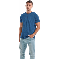 Camiseta de Cuello Redondo Azul para Hombre, Tejido Sólido de Spandex/Algodón, Secado Rápido, Impresión Digital, ODM, Ropa Casual de Verano