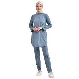 Modest <b>Hijab</b> Medical Scrub Set Long Sleeve Muslim Nurse Uniform with Pockets - Product Image 4