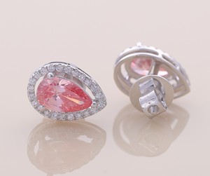 IGI Certified Lab Grown Pink Pear Cut Diamond Halo Stud <b>Earrings</b> 14K <b>Gold</b> Luxury Teardrop <b>Earrings</b> - Product Image 4
