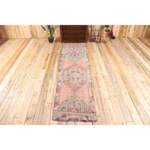 Vintage Turkish Rug, 2.5x10.2 ft <b>Runner</b> Rug, <b>Red</b> Herki Ombr Rug - Product Image 1