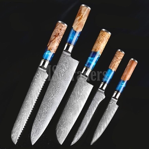 Ensemble de couteaux de chef en acier Damas de haute qualité, 7 pièces, fabrication artisanale, qualité supérieure, avec manche en bois et résine, personnalisable OEM - Product Image 2
