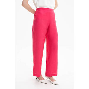 Linen Blend High-Waisted Wide-Leg <b>Trousers</b> with <b>Elastic</b> <b>Waist</b> and Wrinkled Finish - Product Image 5