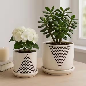 Juego de Macetas de Cerámica de Dos Tonos Premium, Duraderas, Decorativas para Interiores, Elegantes y Minimalistas para el Hogar - Product Image 3