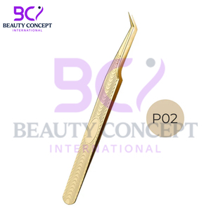 Golden Color Stainless Steel Best Supplier Self Textured Good Quality Easy to Use 45 Degree Eyelash Extension Grafted Tweezers - Product Image 4