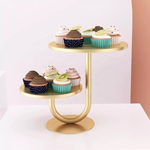 Round 2-Tier Metal <b>Cupcake</b> <b>Stand</b> in Golden Color Elegant Dessert Display Tray for Parties, Weddings, and Events - Product Image 3