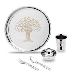 Ensemble de vaisselle en acier inoxydable de 6 pièces en gros avec couverts à motif laser et assiettes rondes, style INS, pour servir des couteaux et des plats - Product Image 1