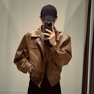 Hiver Nouveau American Tie Dye Veste en cuir véritable pour hommes 2024 Couleur solide Col rabattu Imperméable Eco-Friendly Windproof - Product Image 6