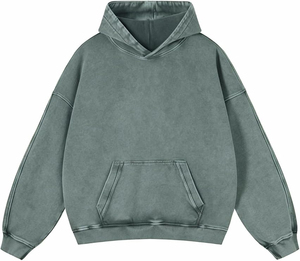 Nouvel Arrivage – Sweat à Capuche Oversize en Coton Mélangé Effet Vieilli, Teinture Tie-Dye, en Molleton Bouclette, Zippé, Délavé à l'Acide, Effet Soleil Décoloré - Product Image 1