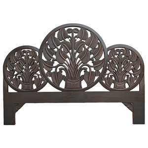 Tête de lit en bois sculpté bohème faite à la main, art mural sculpté à la main, tête de lit en bois suspendue, tête de lit noire antique vintage, décoration de lit - Product Image 1