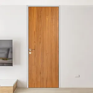 Puertas empotradas de madera semisólida de diseño simple de alta calidad de grano vertical de chapa de fresno natural para oficina y habitación de casa