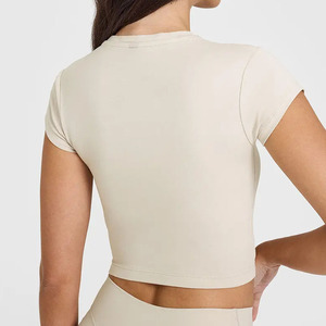 Meilleure vente sable 100% coton femmes t-shirt décontracté léger doux respirant et élégant concepteur décontracté coupe Gym entraînement t-shirt - Product Image 4