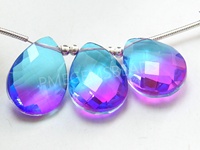 Exquisitas Cuentas de Cuarzo Hidroglass Facetadas en Forma de Lágrima, Bicolor, 16x12mm, Par a Juego, Orificio de 0.50mm, Rosa y Azul, Suministro para Pendientes