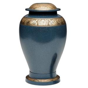 Urnes de crémation adultes en laiton de haute qualité avec bande de gravure urnes funéraires en métal fini de couleur or et bleu pour cendres humaines - Product Image 1