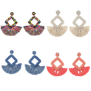 Boucles d'oreilles bohème géométriques faites à la main lustre femmes acier inoxydable verre graine perlée gland cerceau frange balancent cadeau bijoux - Product Image 6