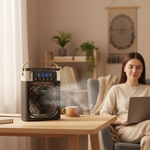Ventilateur d'air évaporatif électrique en plastique avec télécommande et humidificateur - Product Image 2