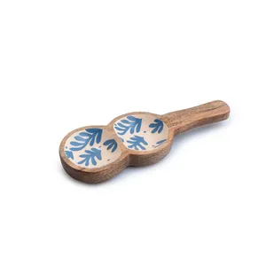 Bandeja para servir condimentos de madera tallada a mano, plato de aperitivos de doble cuenco con asa, plato para servir aperitivos, restaurante en casa, Hotel - Product Image 5