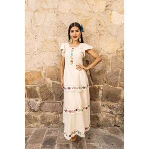 <b>Women</b> Black Embroidered <b>Maxi</b> <b>Dress</b> Ethnic Mexican Style Floral Embroidery <b>Short</b> Sleeve Casual Natural Waist Eco-Friendly - Product Image 3